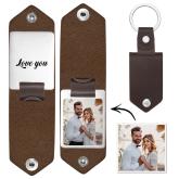 Custom Photo Keychain Engraved Drive Safe Keychains Leather Gifts for Couple