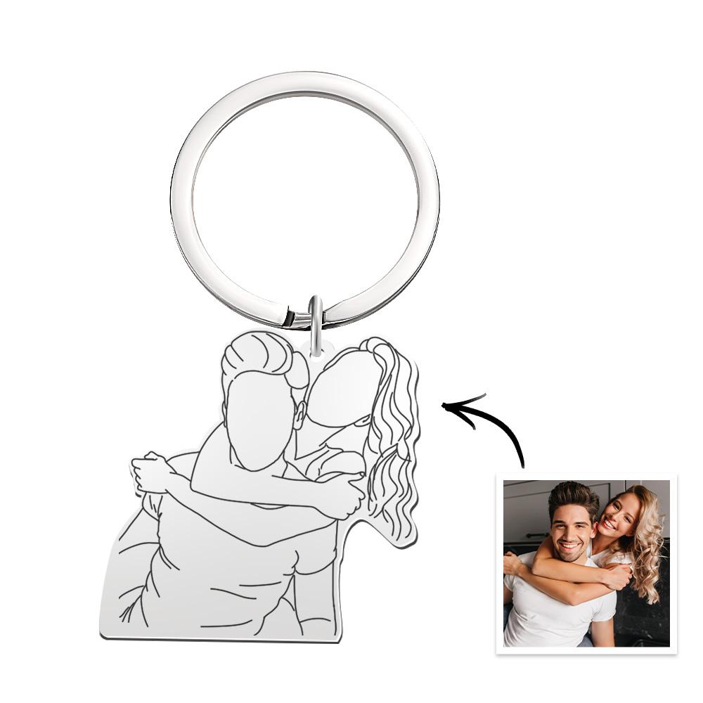 Custom Hand-drawing Engraved Keychain Stainless Steel Memorial Gifts Line Art Gift for Him - soufeelmy