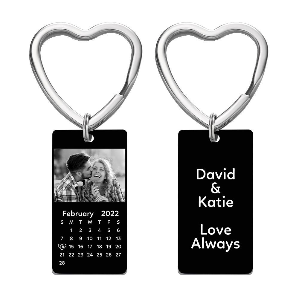 Personalized Calendar Photo Keychain Name Engraved Custom Pendant Keychain Gift for Couples - soufeelmy