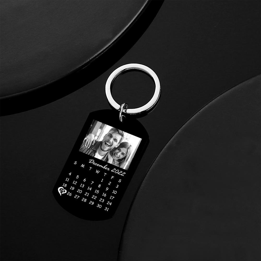 Custom Black Filter Photo Calendar Keychain Unique Design Gift For For Loved Ones On Anniversary - soufeelmy