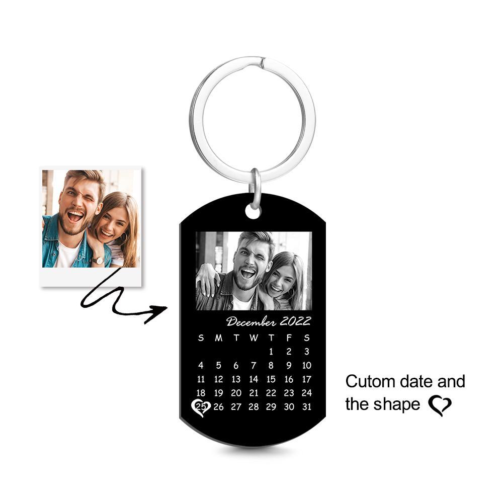 Custom Black Filter Photo Calendar Keychain Unique Design Gift For For Loved Ones On Anniversary - soufeelmy