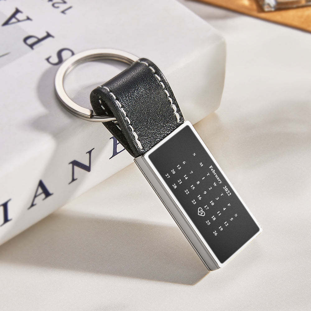 Personalized Calendar Leather Keychain Custom Date Unique Keyring Anniversary Gift - soufeelmy