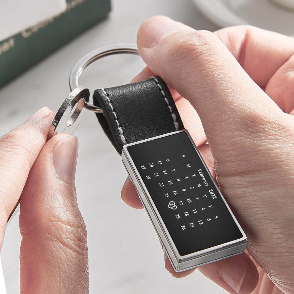 Personalized Calendar Leather Keychain Custom Date Unique Keyring Anniversary Gift - soufeelmy