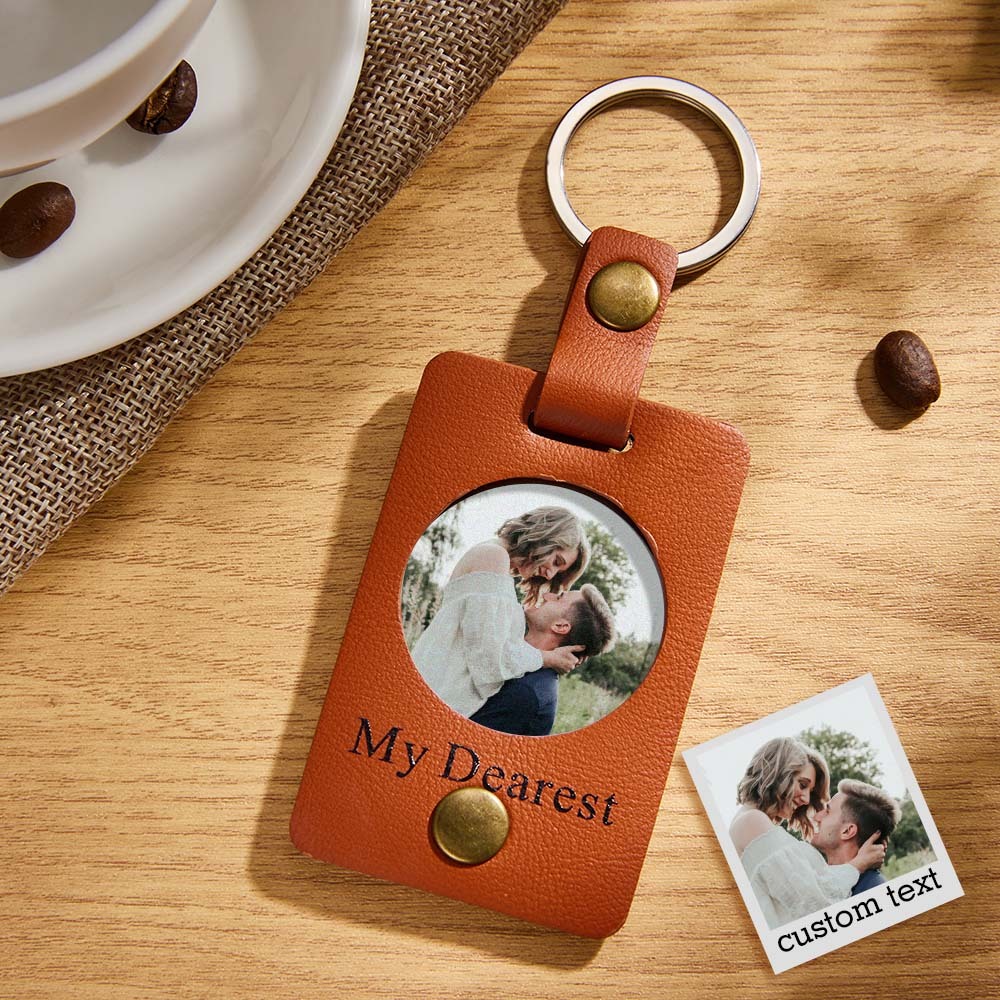 Custom Photo Engraved Keychains Simple Leather Couple Gifts - soufeelmy