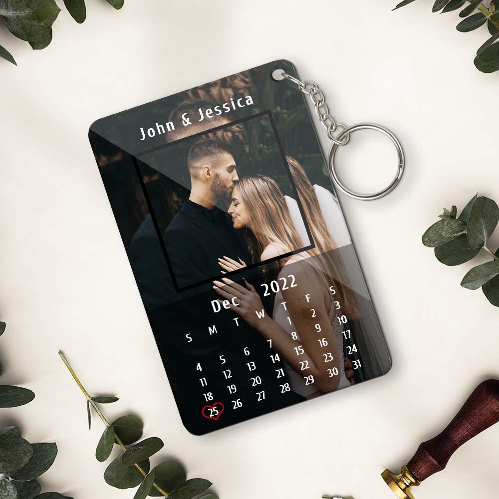 Custom Calendar Couples Keychain Photo and Text Keychain Gifts for Boyfriend Girlfriend Husband Wife - soufeelmy
