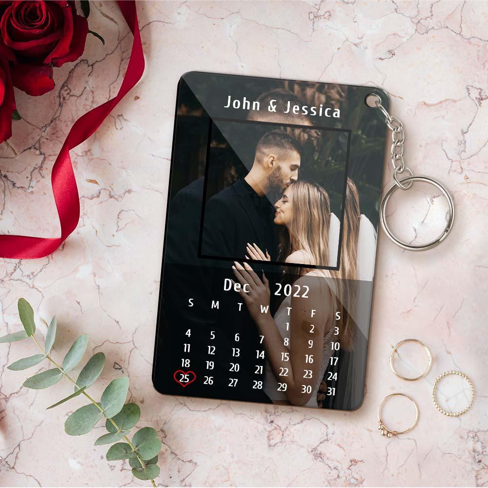 Custom Calendar Couples Keychain Photo and Text Keychain Gifts for Boyfriend Girlfriend Husband Wife - soufeelmy