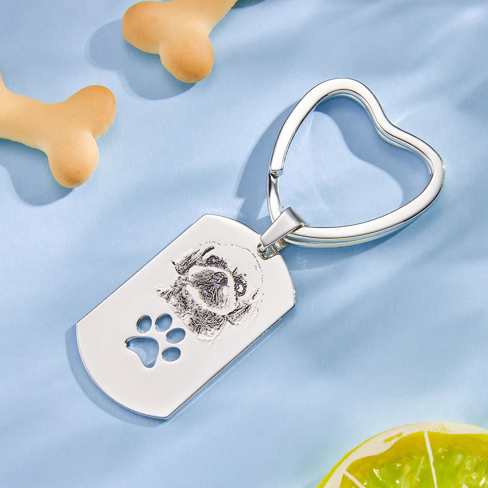 Personalized Dog Tag Photo Keychain Custom Pet Paw Pendant Memorable Gifts - soufeelmy