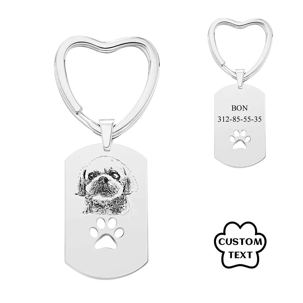 Personalized Dog Tag Photo Keychain Custom Pet Paw Pendant Memorable Gifts - soufeelmy