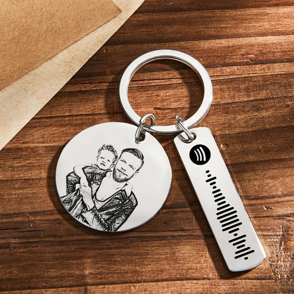 Custom Photo Calendar Spotify Keychain Personalized Stainless Steel Keychain Father's Day Gift - soufeelmy