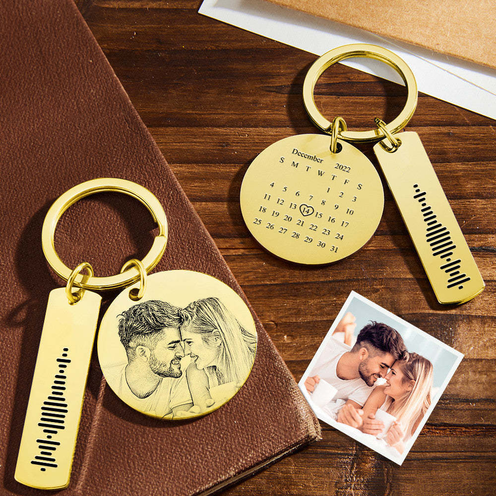 Custom Photo Calendar Music Keychain Personalized Stainless Steel Keychain Gift for Lover - soufeelmy