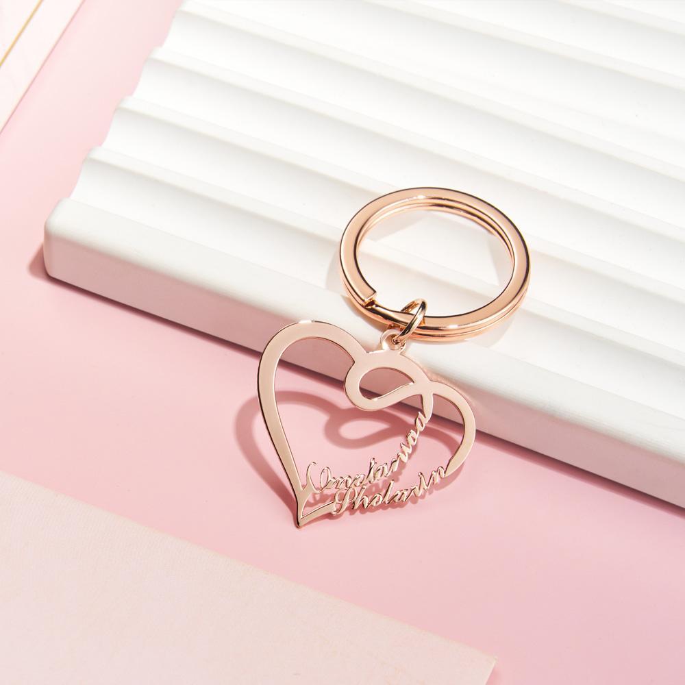 Custom Engraved Name Keychain Double Love Couple Gifts - soufeelmy