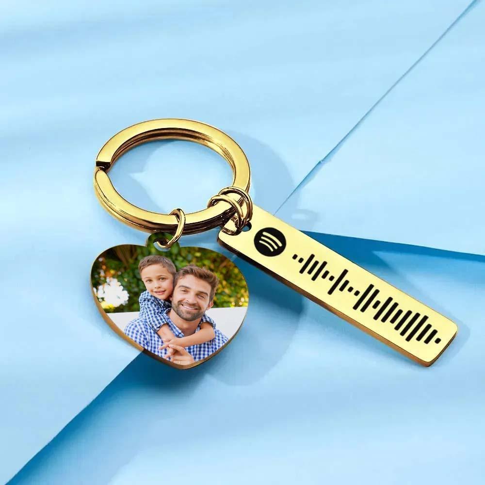 Personalized Spotify Keychain Custom Picture & Music Song Code Heart Photo Keyring Father's Day Gifts for Dad - soufeelmy