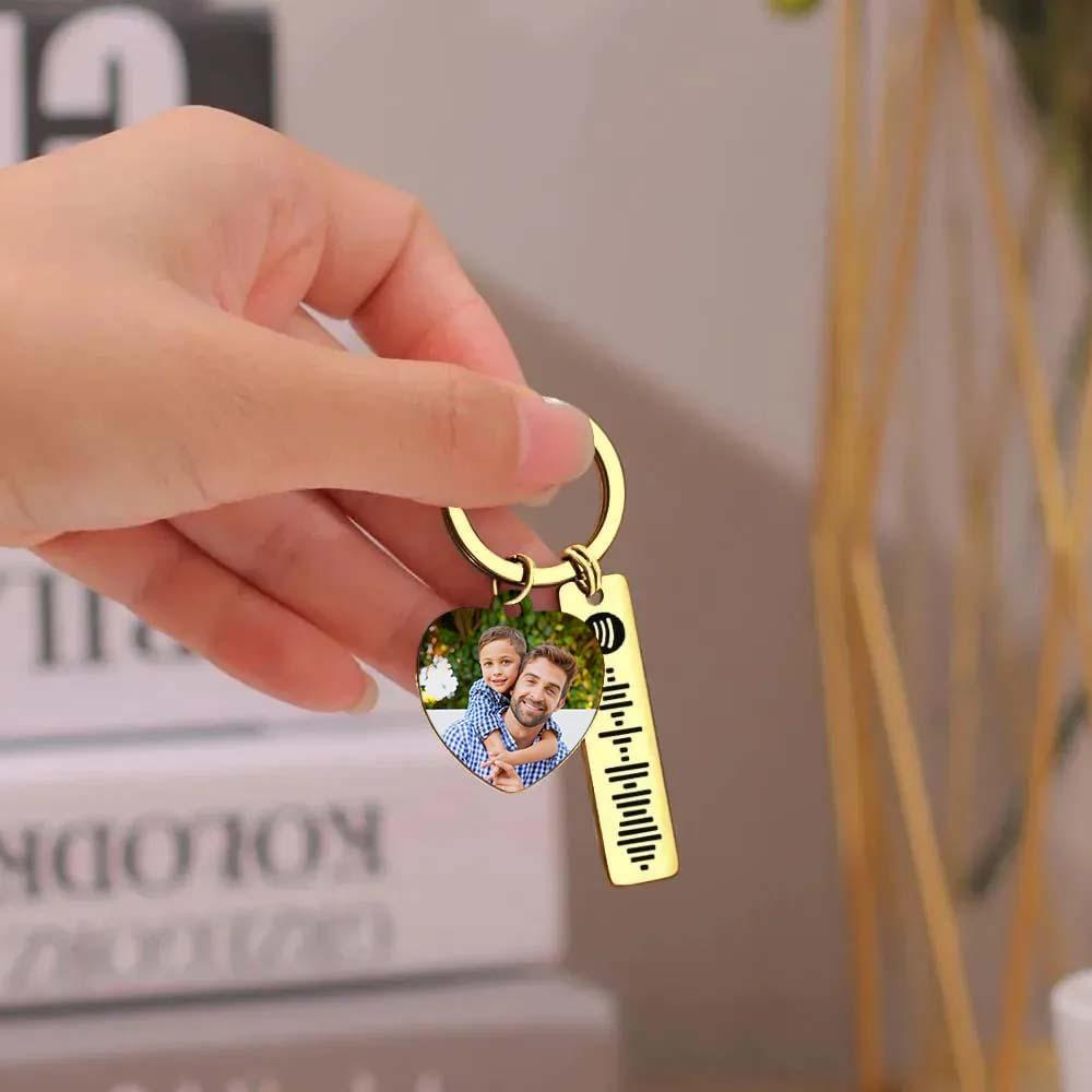 Personalized Spotify Keychain Custom Picture & Music Song Code Heart Photo Keyring Father's Day Gifts for Dad - soufeelmy