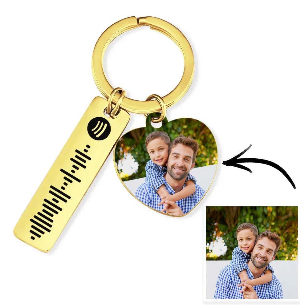 Personalized Spotify Keychain Custom Picture & Music Song Code Heart Photo Keyring Father's Day Gifts for Dad - soufeelmy