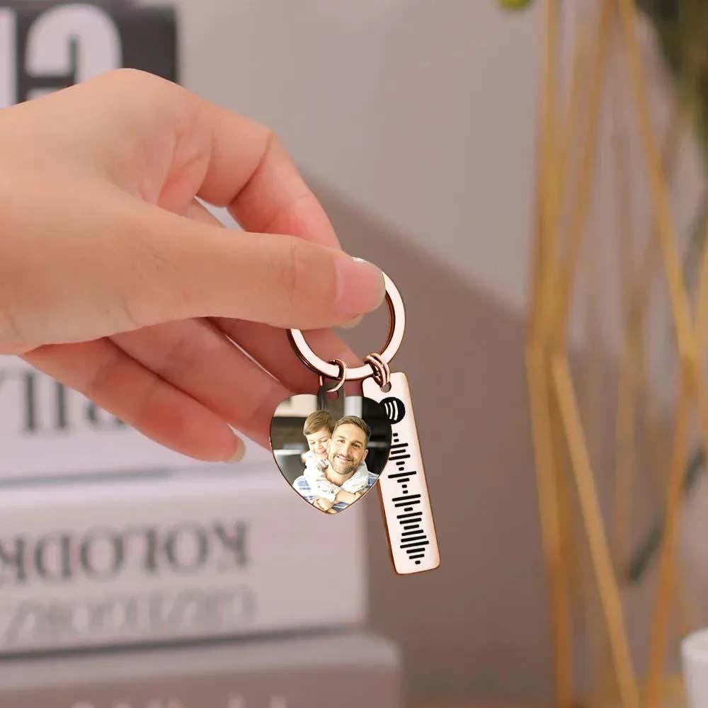 Personalized Spotify Keychain Custom Picture & Music Song Code Heart Photo Keyring Father's Day Gifts for Dad - soufeelmy