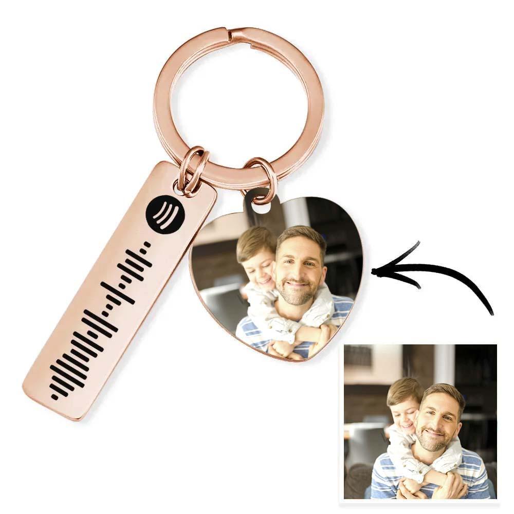 Personalized Spotify Keychain Custom Picture & Music Song Code Heart Photo Keyring Father's Day Gifts for Dad - soufeelmy