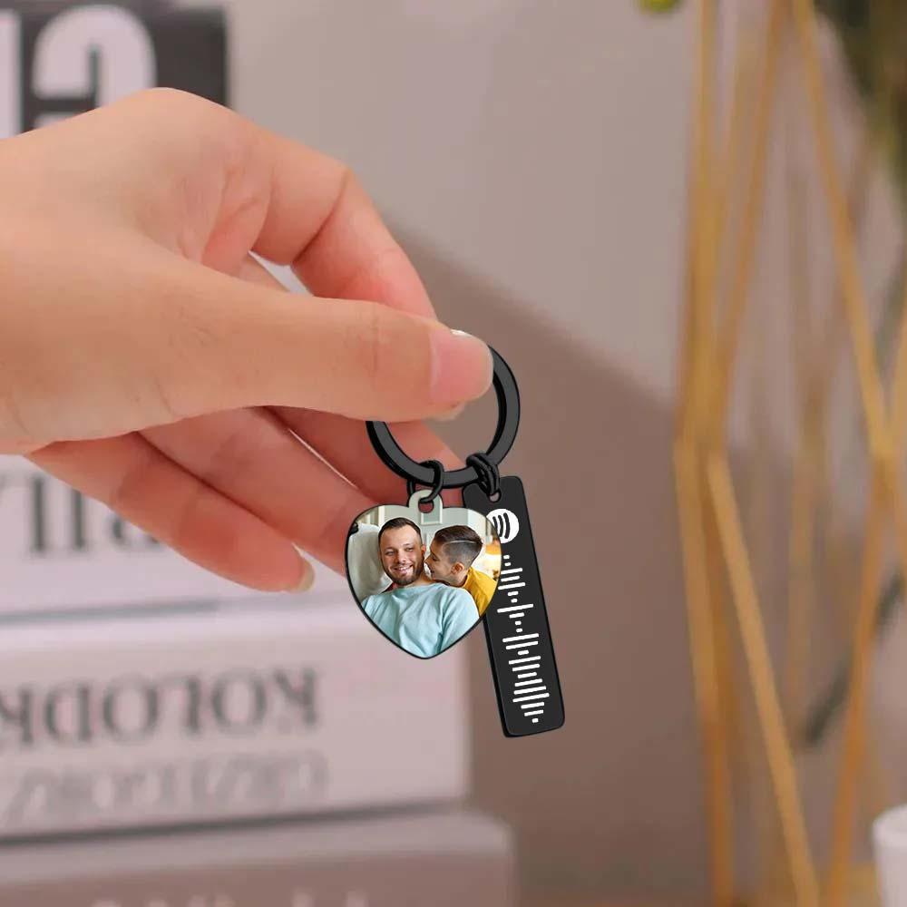 Personalized Spotify Keychain Custom Picture & Music Song Code Heart Photo Keyring Father's Day Gifts for Dad - soufeelmy