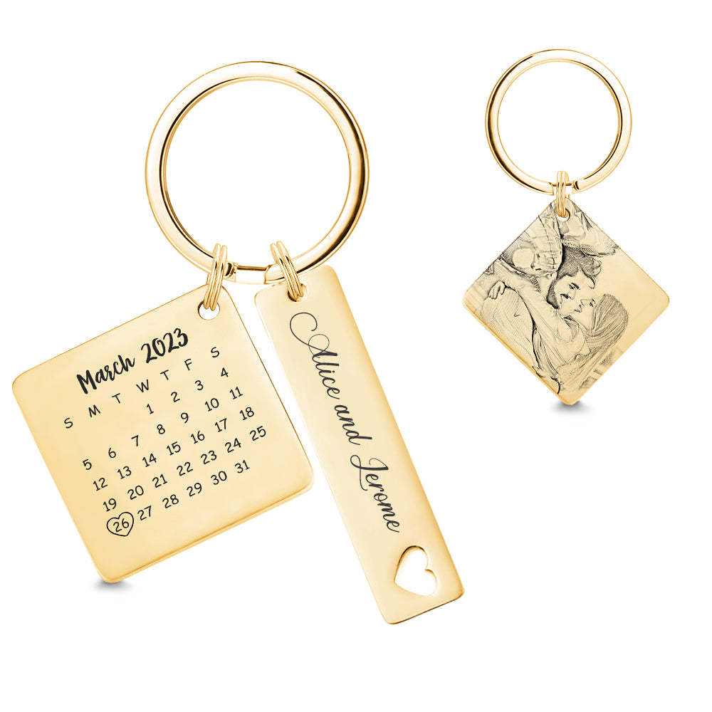 Custom Photo Calendar Keychain Personalized Save The Date Keychain Gift for Lover - soufeelmy