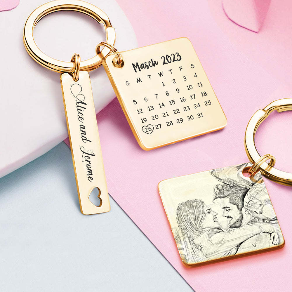 Custom Photo Calendar Keychain Personalized Save The Date Keychain Gift for Lover - soufeelmy