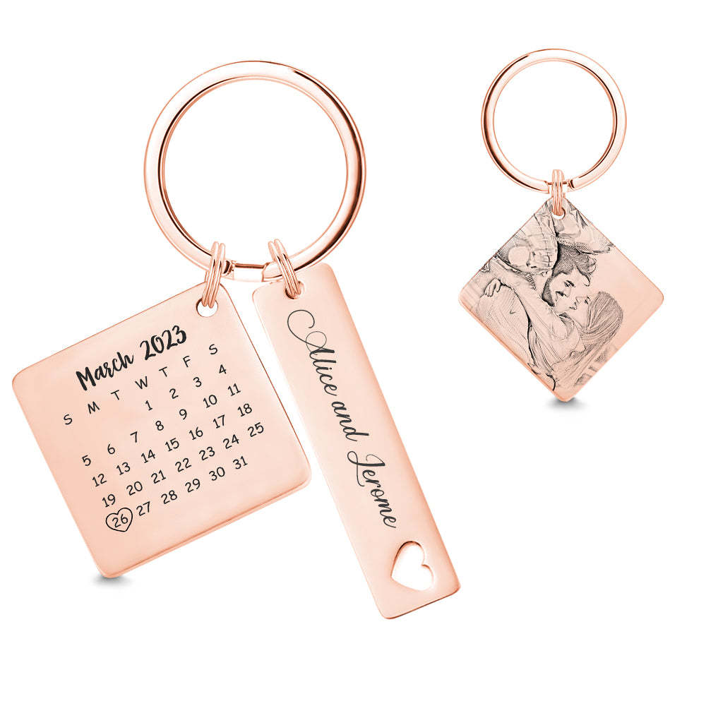 Custom Photo Calendar Keychain Personalized Save The Date Keychain Gift for Lover - soufeelmy