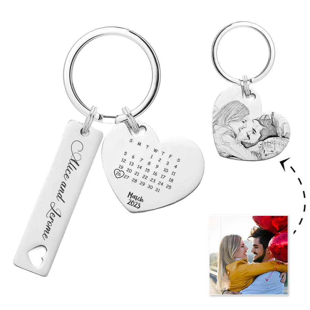 Custom Photo Calendar Keychain Personalized Save The Date Keychain Gift for Lover - soufeelmy