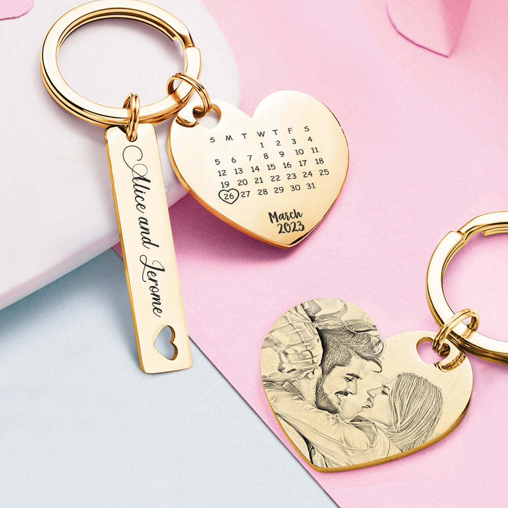 Custom Photo Calendar Keychain Personalized Save The Date Keychain Gift for Lover - soufeelmy