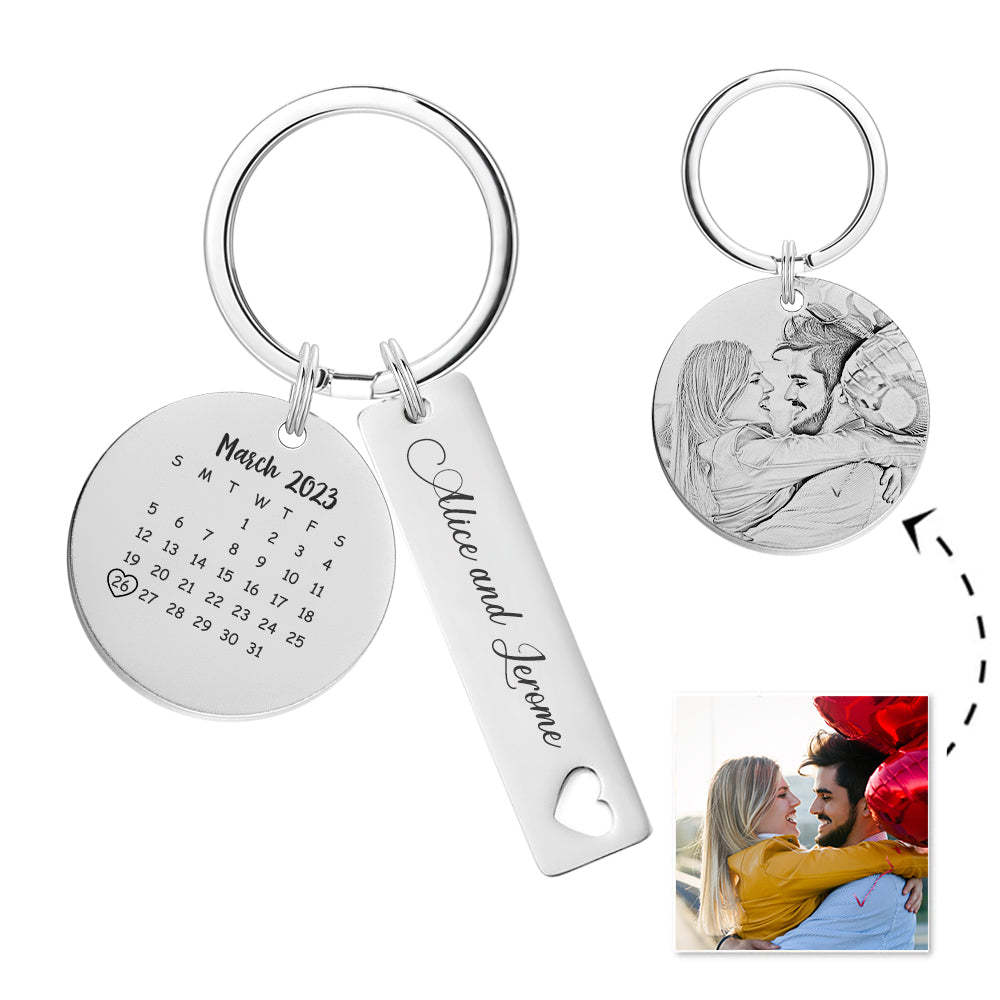 Custom Photo Calendar Keychain Personalized Save The Date Keychain Gift for Lover - soufeelmy