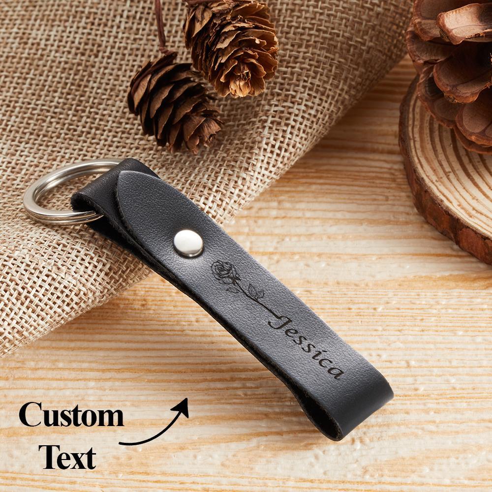 Custom Name Leather Keychain Personalised Rose Key Chain Memorial Gifts for Her - soufeelmy