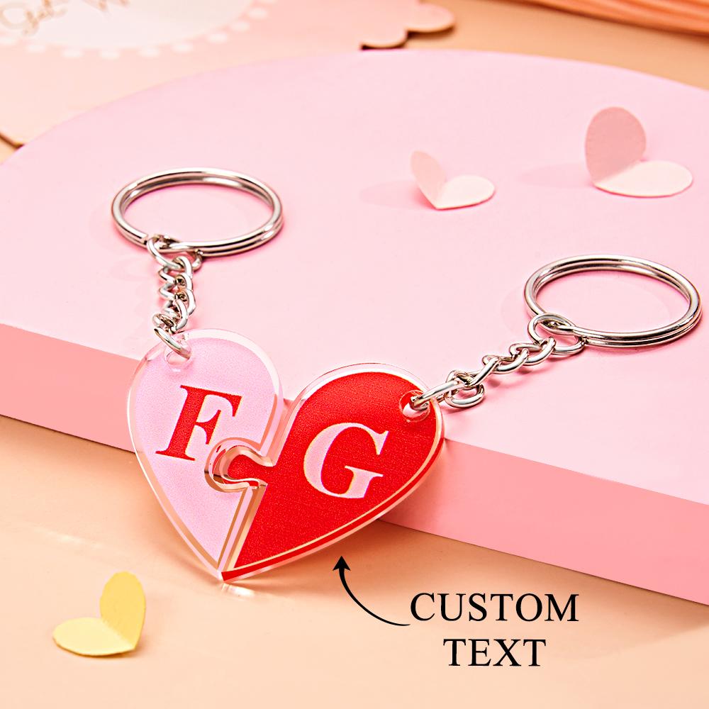 Custom Engraved Heart Puzzle Keychain Set First Initial Pendant Matching Heart Keychain for Couples - soufeelmy