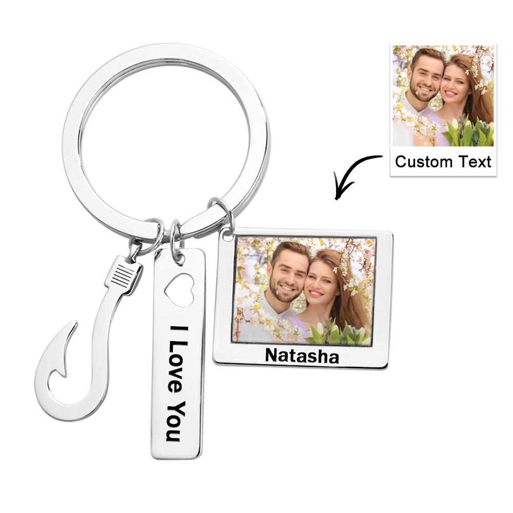Custom Photo Fish Hook Keychain Creative Engraved Key Ring Father's Day Gifts - soufeelmy