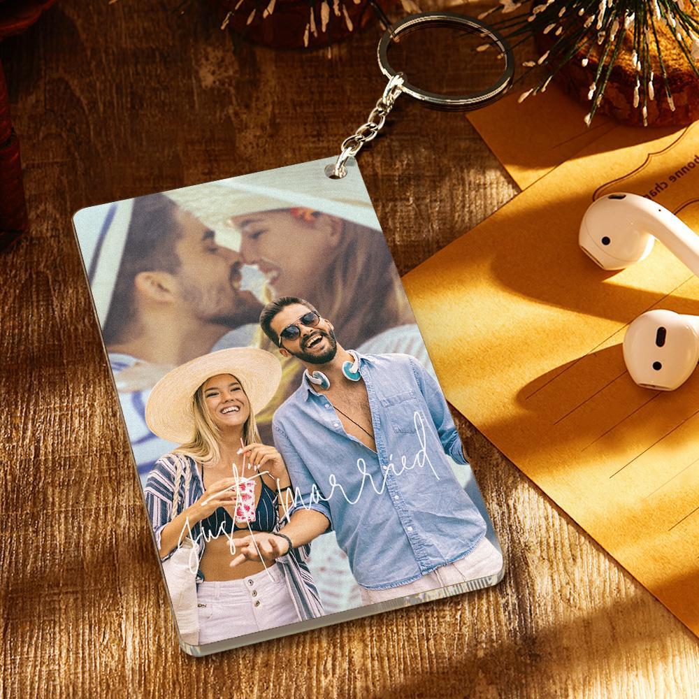Custom Photo Key Chain With Engraved Text Personalized Acrylic Key Chain Perfect Gift For Just Married Couple - soufeelmy