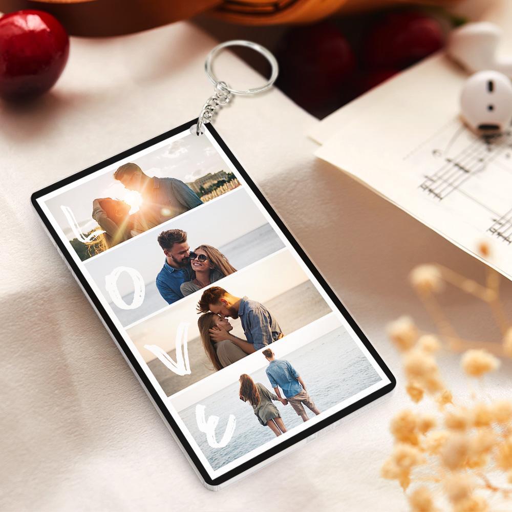 Custom Key Chain With Four Photos And Personalized Text Acrylic Key Chain For Couples On Valentine's Day - soufeelmy