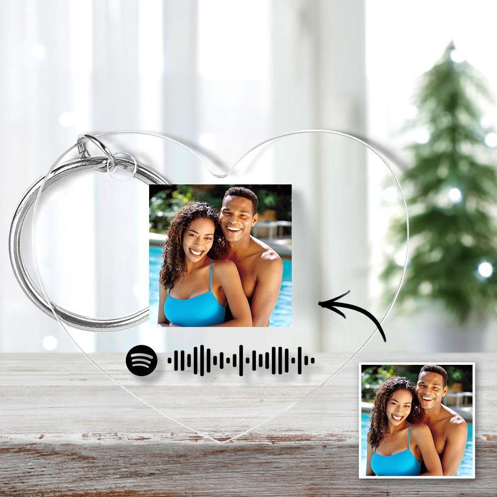 Scannable Spotify Code Keychain Spotify Favorite Song Photo Engraved Keychain Gifts for Couple