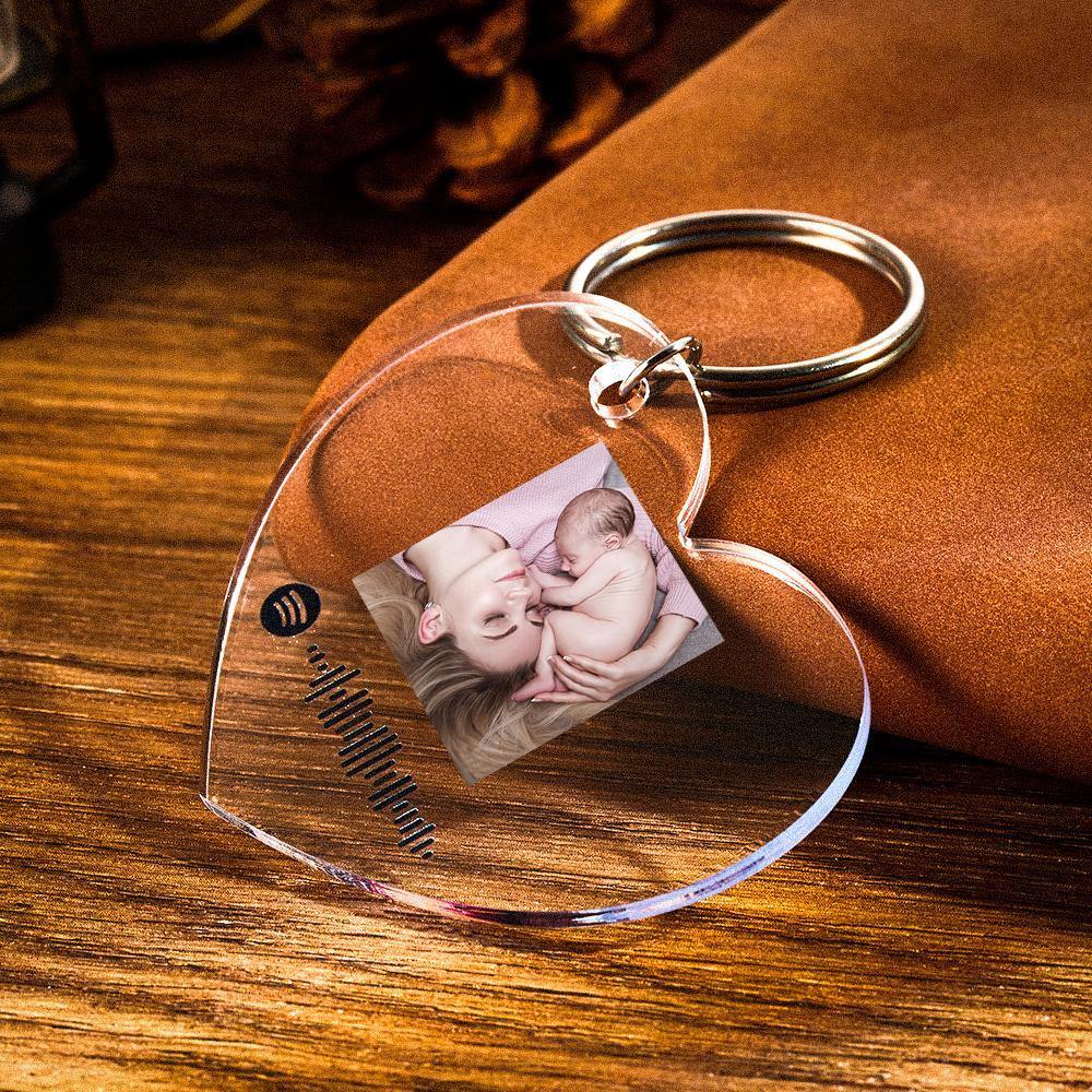 Scannable Spotify Code Keychain Spotify Favorite Song Photo Engraved Keychain Mother's Gifts