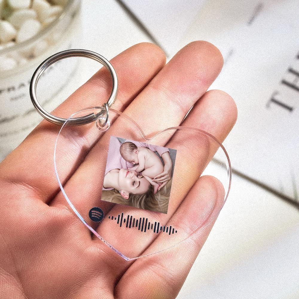 Scannable Spotify Code Keychain Spotify Favorite Song Photo Engraved Keychain Mother's Gifts