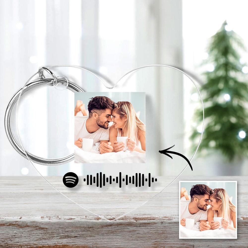 Custom Scannable Spotify Code Keychain Spotify Favorite Song Photo Engraved Keychain Heart-shaped