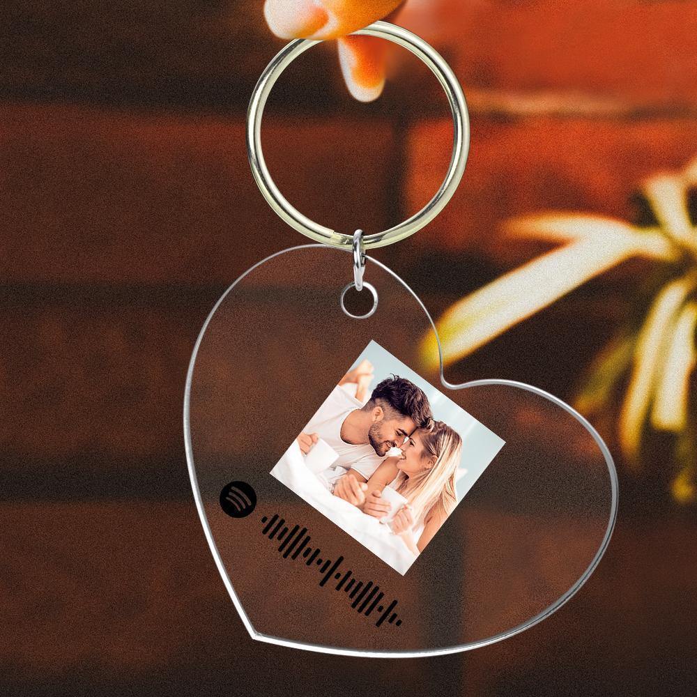 Custom Scannable Spotify Code Keychain Spotify Favorite Song Photo Engraved Keychain Heart-shaped