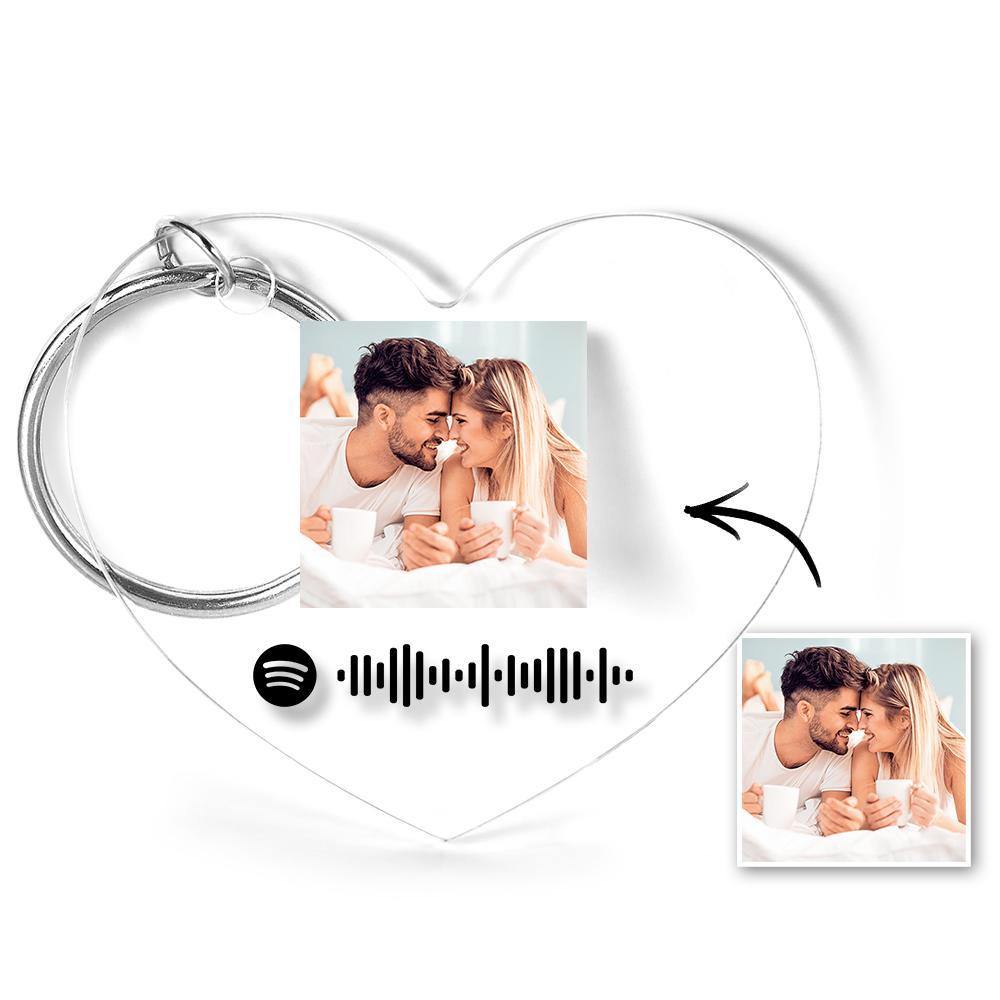 Custom Scannable Spotify Code Keychain Spotify Favorite Song Photo Engraved Keychain Heart-shaped