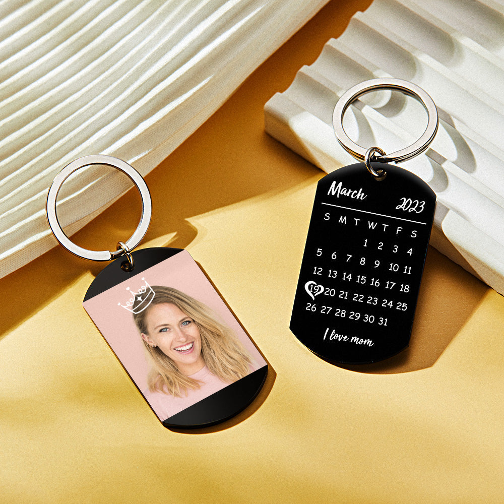 Custom Photo Calendar Keychain Crown Pattern Mother's Day Gift for Mom - soufeelmy