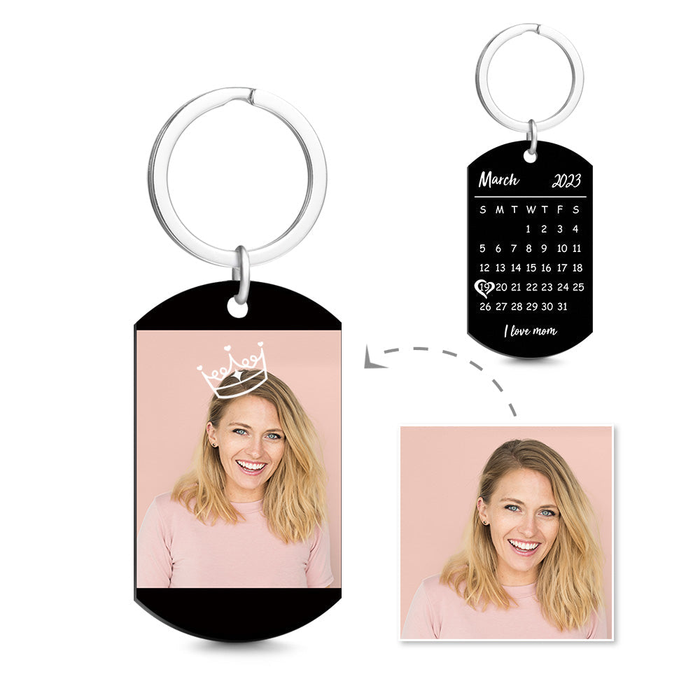 Custom Photo Calendar Keychain Crown Pattern Mother's Day Gift for Mom - soufeelmy