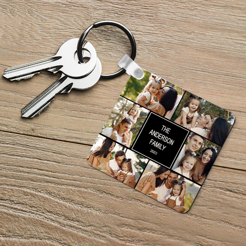 Custom Multiphoto Engraved Keychain Square Collage Editable Color Gift Photo Keychain - soufeelmy