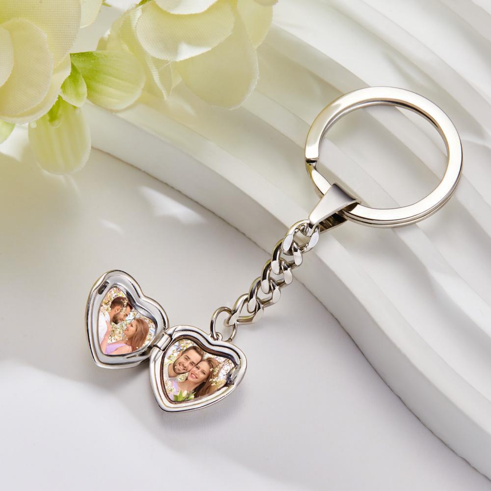 Custom Keychain Personalized Photo Keychain Stainless Steel Heart Shape Locket Keychain for Men Women - soufeelmy