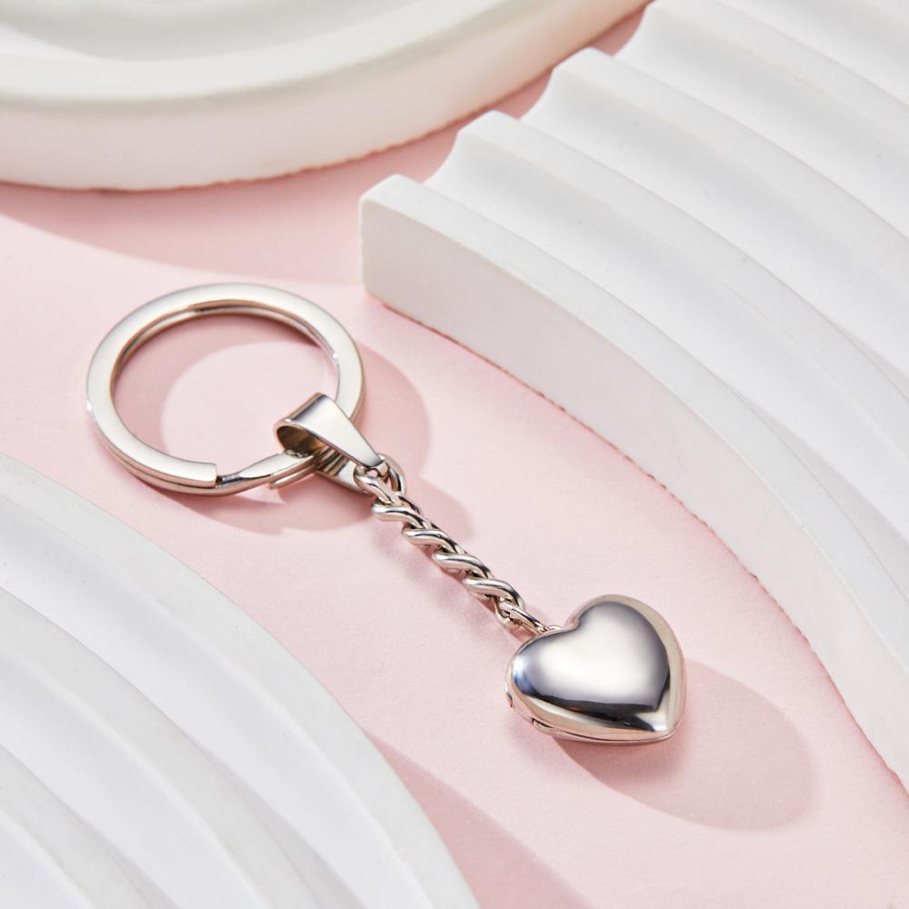 Custom Keychain Personalized Photo Keychain Stainless Steel Heart Shape Locket Keychain for Men Women - soufeelmy