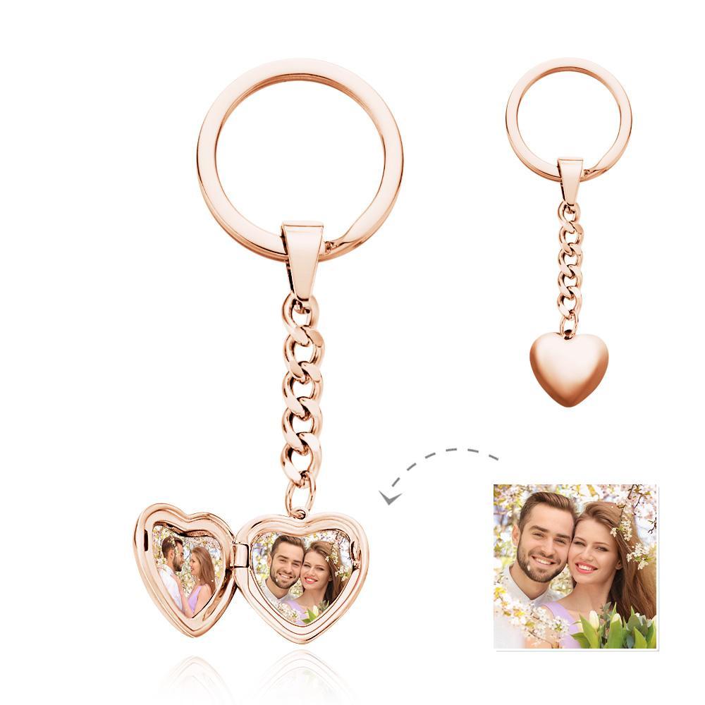 Custom Keychain Personalized Photo Keychain Stainless Steel Heart Shape Locket Keychain for Men Women - soufeelmy