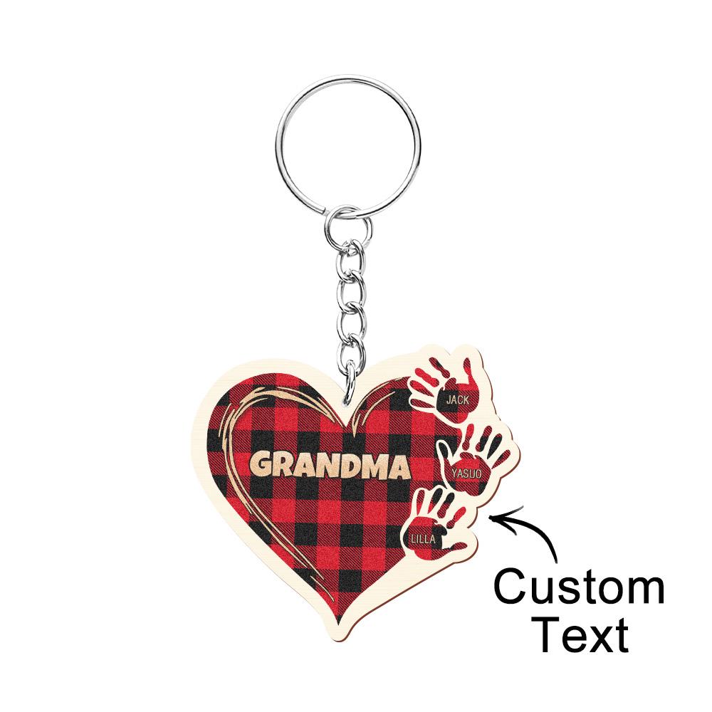 Personalized Kids Name Keychain Custom Engraved Hands Wooden Keychain - soufeelmy