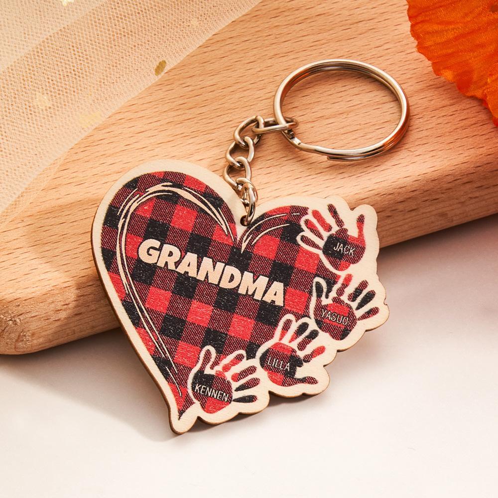 Personalized Kids Name Keychain Custom Engraved Hands Wooden Keychain - soufeelmy