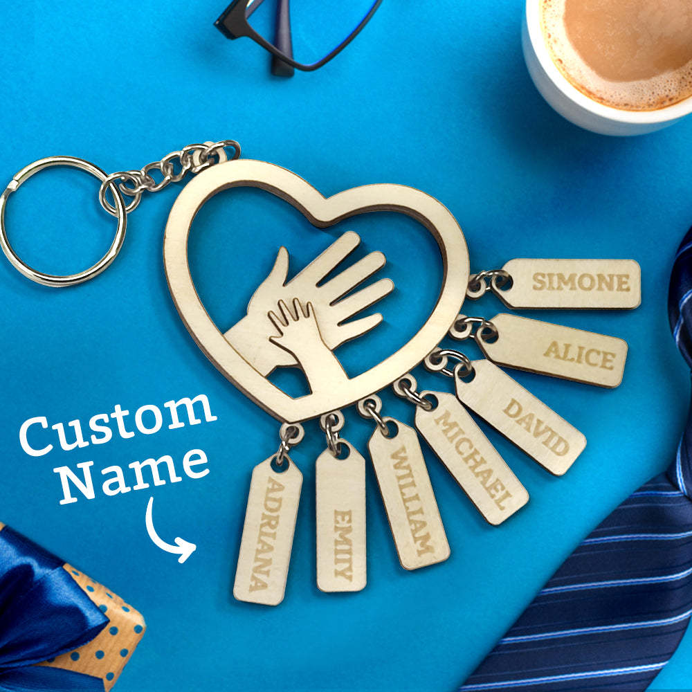 Personalized Hands with Name tags Keychain Gift for Father's Day Gift for Dad Grandpa - soufeelmy
