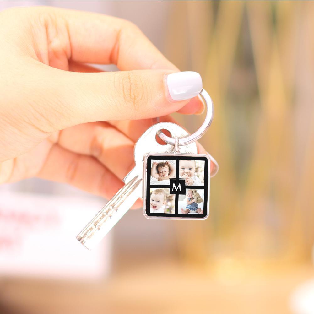 Unique Custom Cute Square Photo Engraved Keychain Anniversary Gifts for Baby - soufeelmy