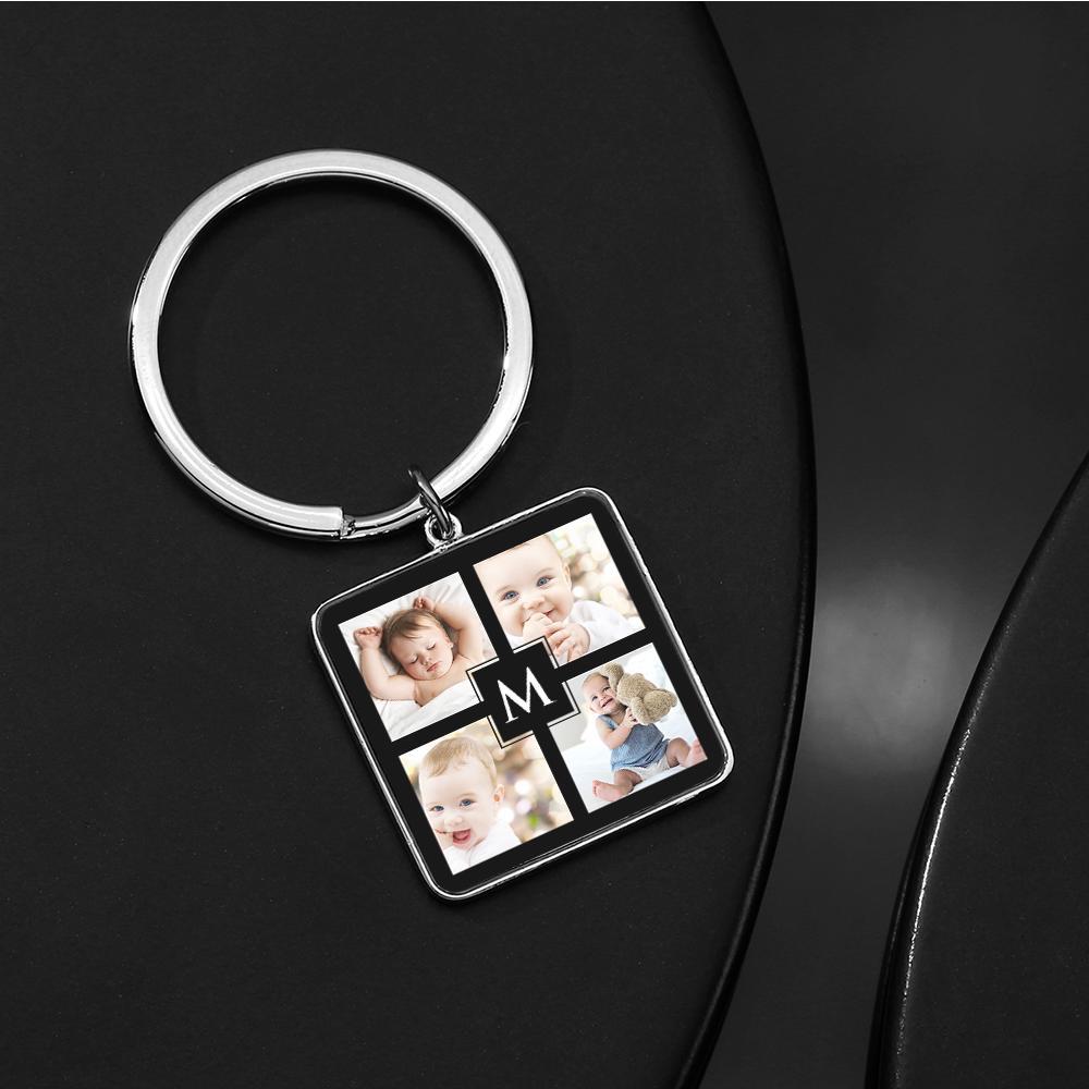 Unique Custom Cute Square Photo Engraved Keychain Anniversary Gifts for Baby - soufeelmy