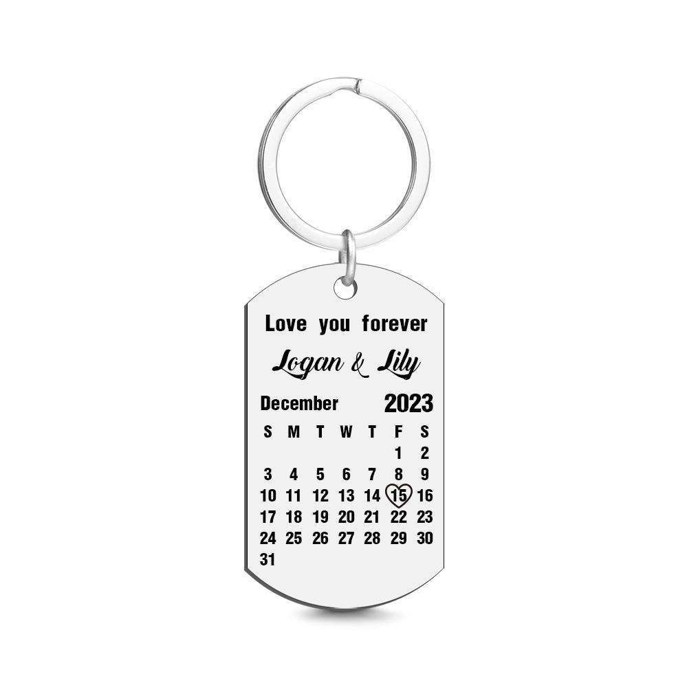 Custom Key Chain Calendar Engraved Tag Keychain Anniversary Gift For Lovers - soufeelmy